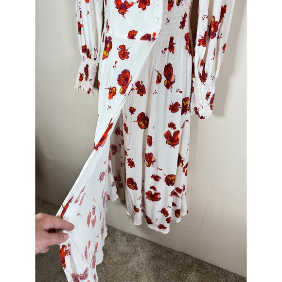 Free People So Sweetly Floral Midi Dress Cottage V Neck Long Sleeve XS - Picture 7 of 10
